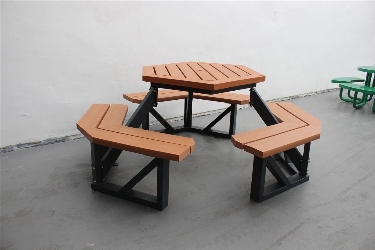 100% Recycled plastic wood garden table set,street and park table with benches camping table with umbrella hole