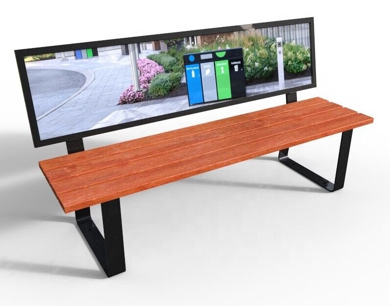 Out door wooden advertising bench outdoor park wpc wood ad bench seating outside garden waterproof bench chair