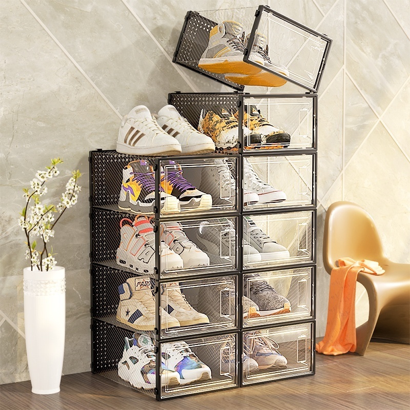 Modern Competitive Price Transparent Plastic Shoe Boxes Storage Cabinet Organizer Foldable Collapsible Clear Display Shoe Box