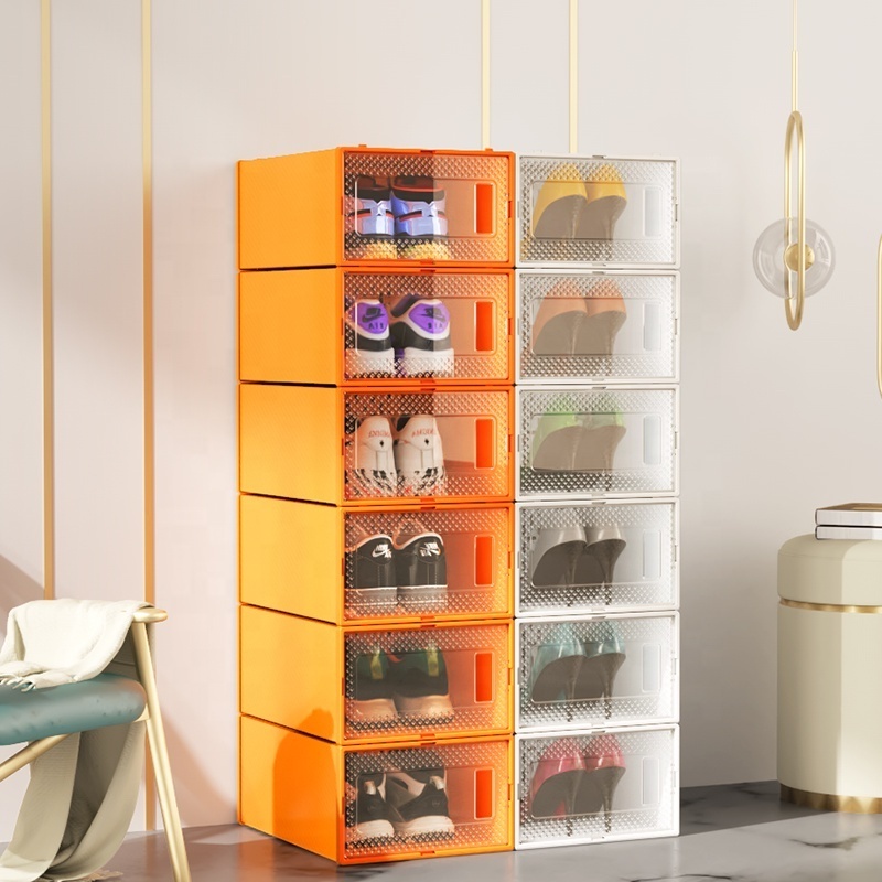 Shoe Boxes Stackable Bin Clear Plastic Organizer Storage Candy Color Sneaker Collapsible Wholesale Entryway Racks For Shoe Box