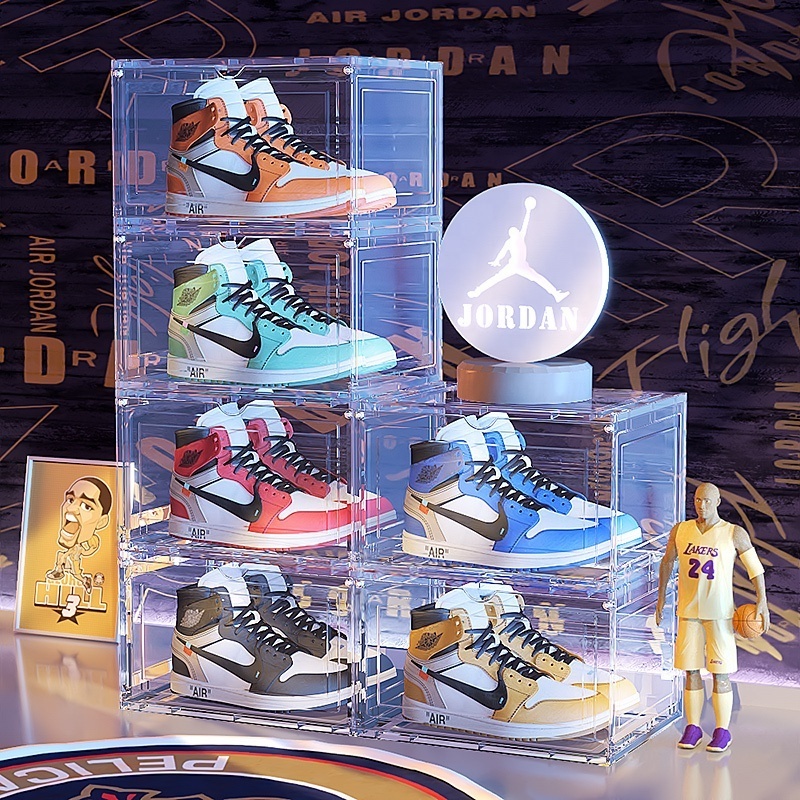 Magnetic Transparent Acrylic Plastic Drop Front Clear Stackable Sneakers Shoe Boxes Wholesale Container Organizer Shoe Box