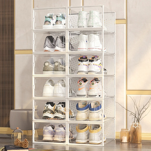 Wholesale Magnetic Shoe Storage Boxes Plastic Organizer Clear Transparent Sneaker Stackable Folding Display Dustproof Shoe Box