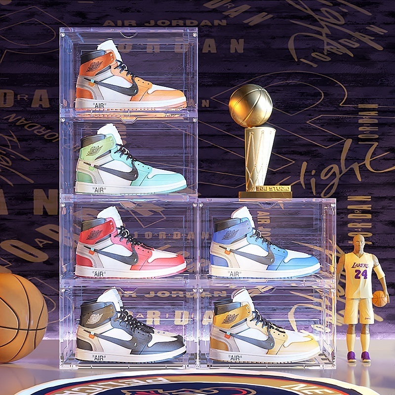 Magnetic Transparent Acrylic Plastic Drop Front Clear Stackable Sneakers Shoe Boxes Wholesale Container Organizer Shoe Box