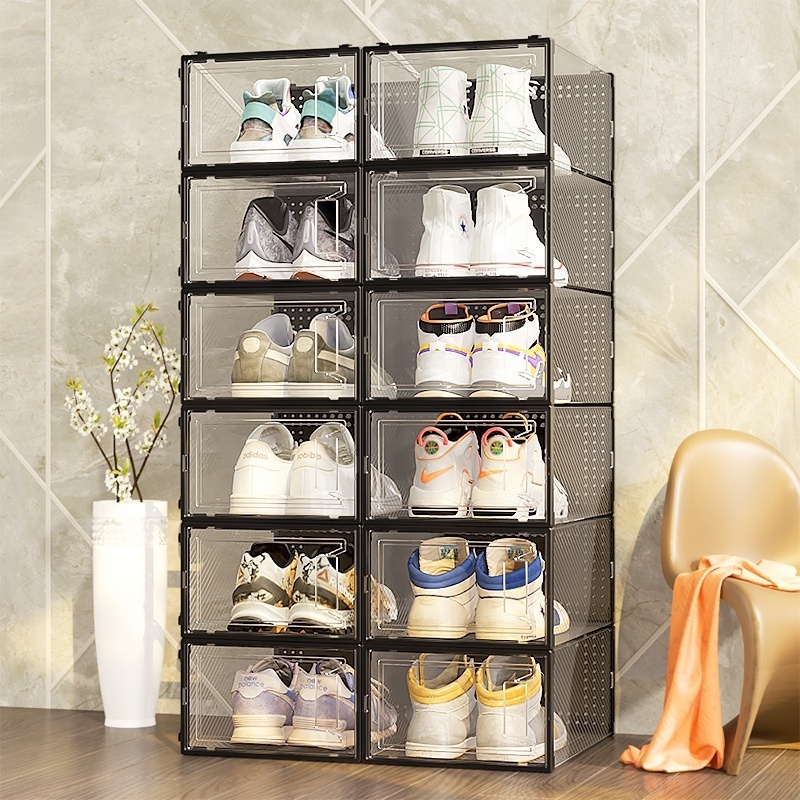 Modern Competitive Price Transparent Plastic Shoe Boxes Storage Cabinet Organizer Foldable Collapsible Clear Display Shoe Box