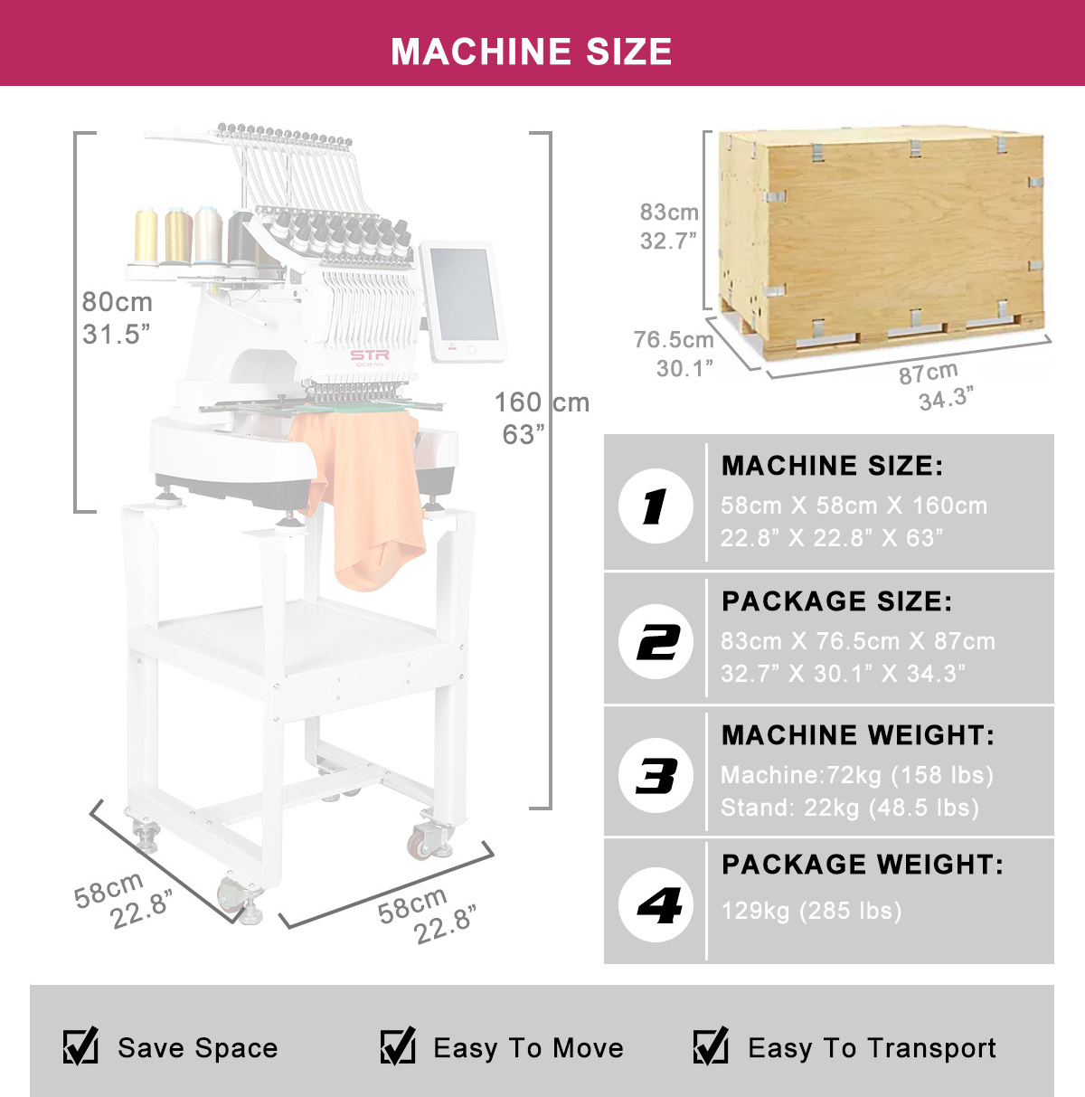 STROCEAN 7days delivery In stock USA retail 12/15 needles computerized single head embroidery machine