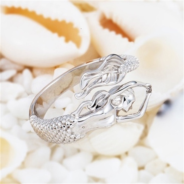 S925 sterling silver beautiful design mermaid adjustable ring for women jewelry