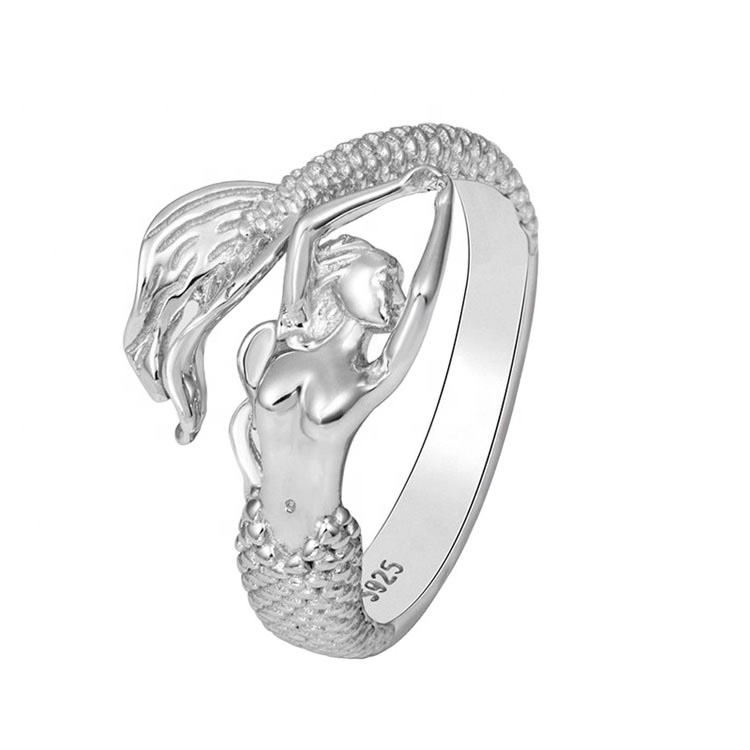 S925 sterling silver beautiful design mermaid adjustable ring for women jewelry