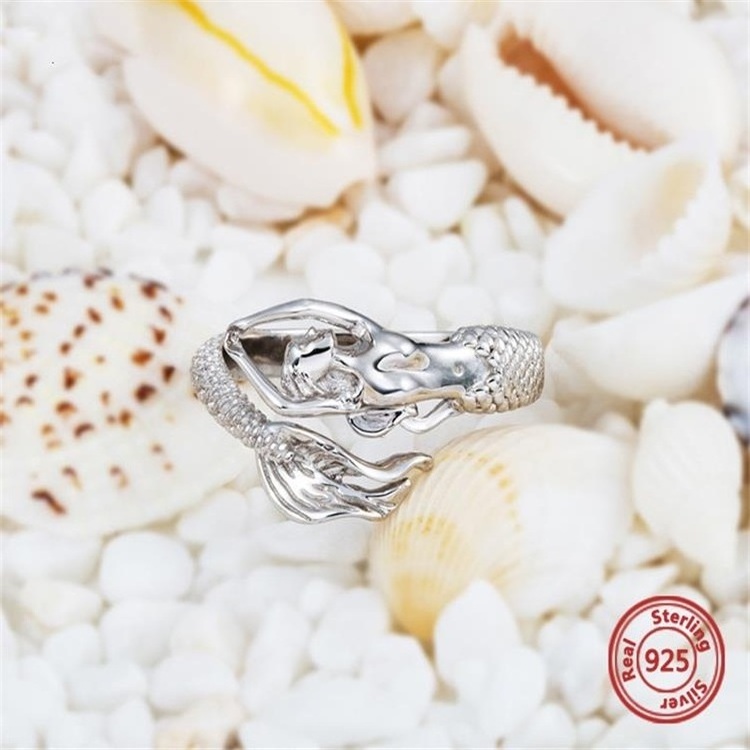 S925 sterling silver beautiful design mermaid adjustable ring for women jewelry