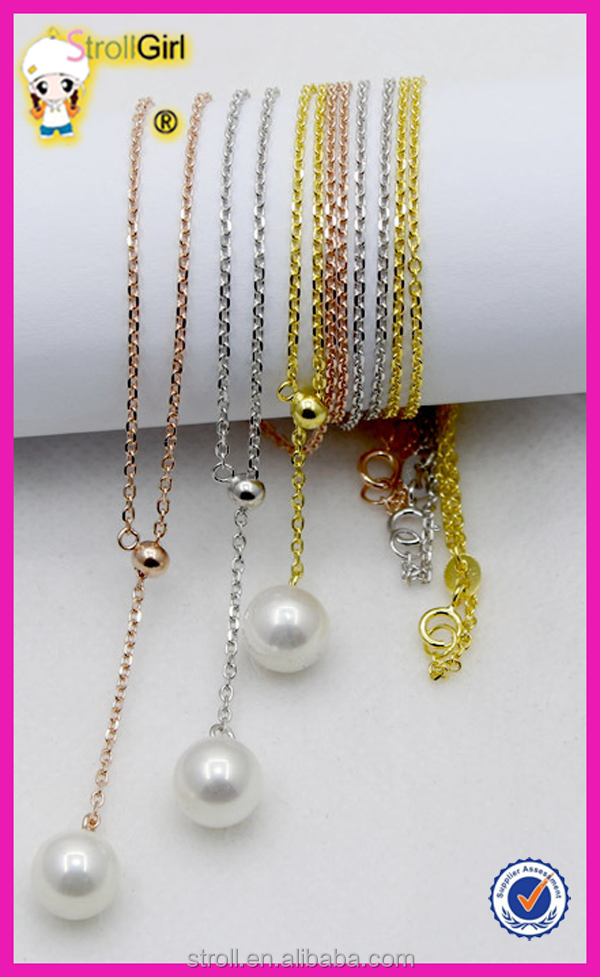 Temperamental gold plated pearl  long chain necklace designs in 3 grams for women