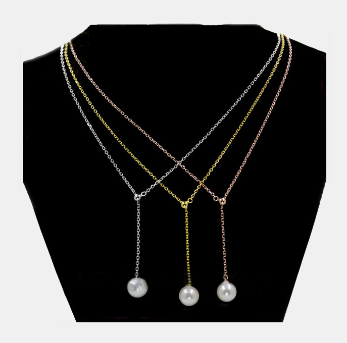 Temperamental gold plated pearl  long chain necklace designs in 3 grams for women