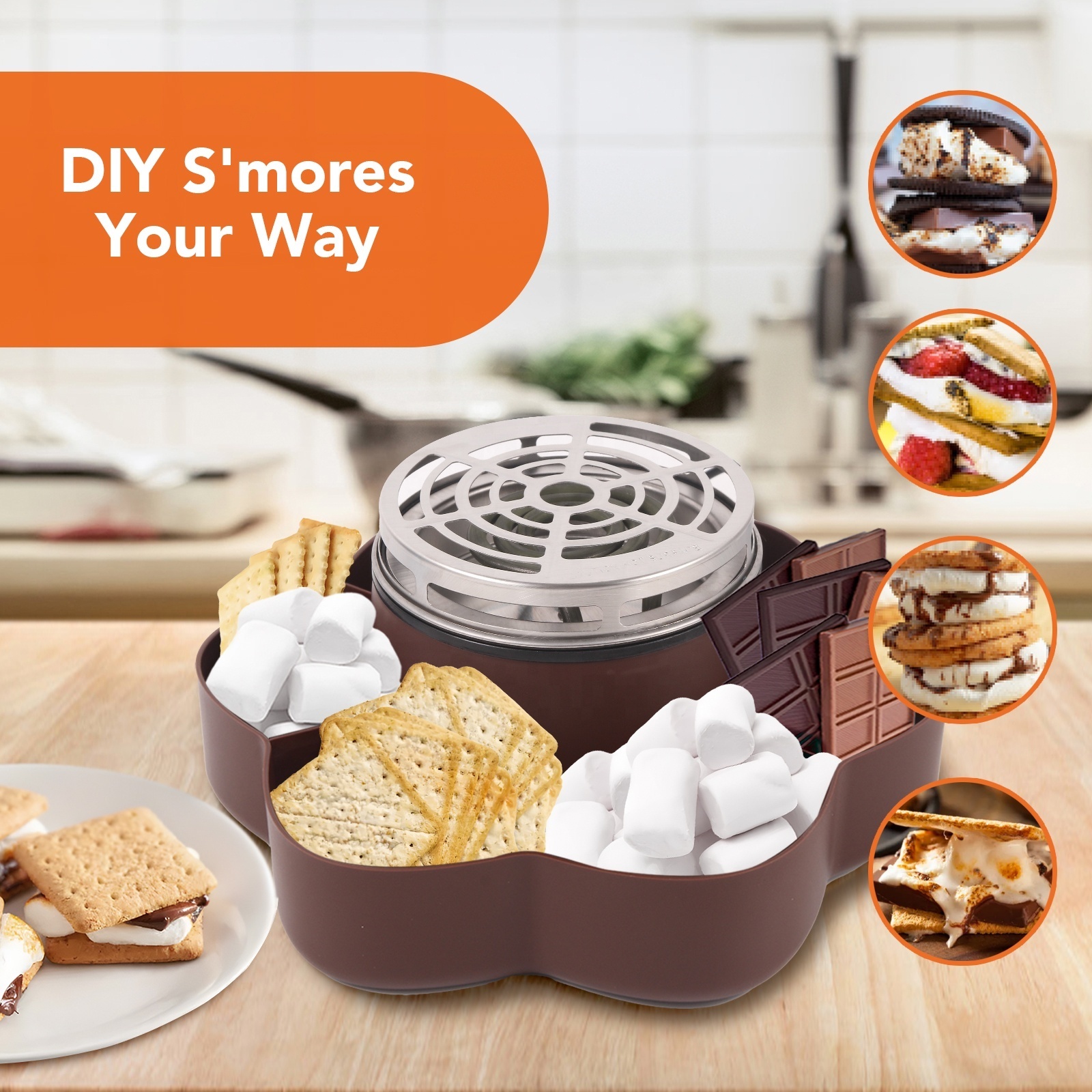 Electric Smores Maker Tabletop Indoor Stainless Steel Smore Kit Marshmallow Roaster Machine Gift for Party Datenight