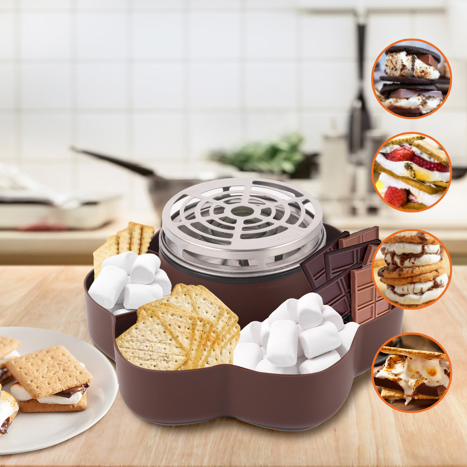 Electric Smores Maker Tabletop Indoor Stainless Steel Marshmallow Roaster Machine Gift for Party Movie Night Supplies