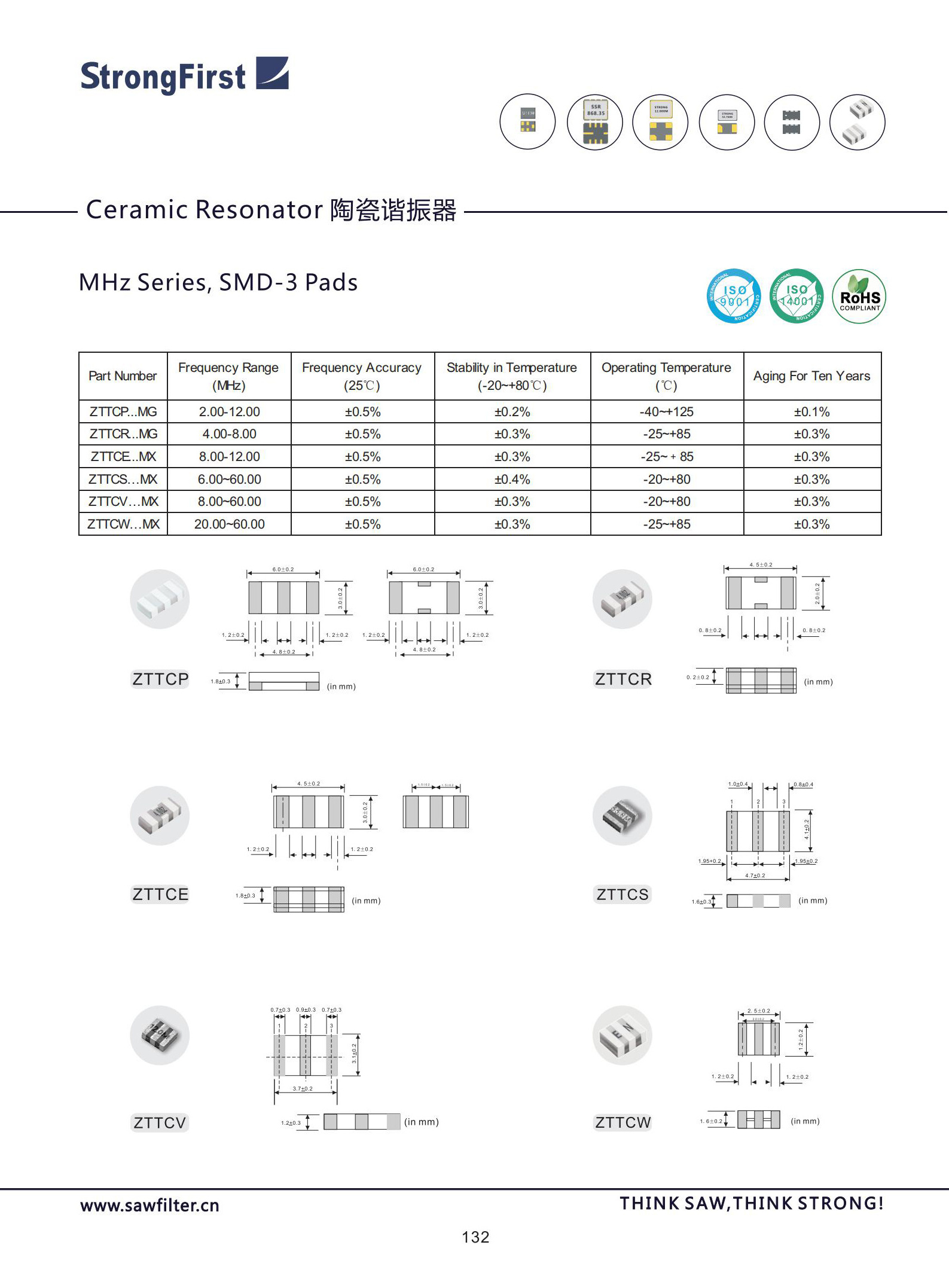 StrongFirst 7.4*3.4*1.8mm 3-pin Ztt Smd Ceramic Resonator 4.19mhz