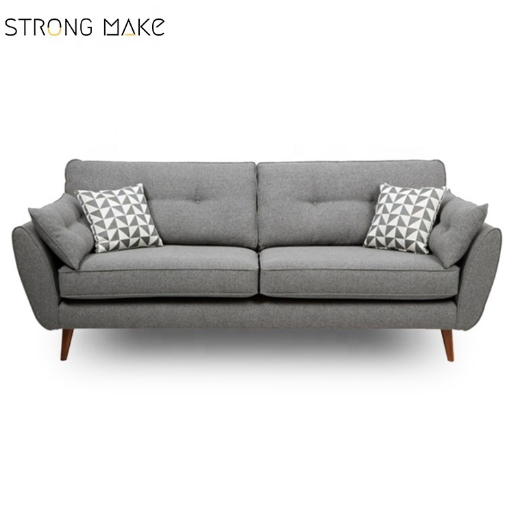 Foshan Furniture 2 Seat Gray Fabric Cover Loveseat Wood Frame Living Room Sofa