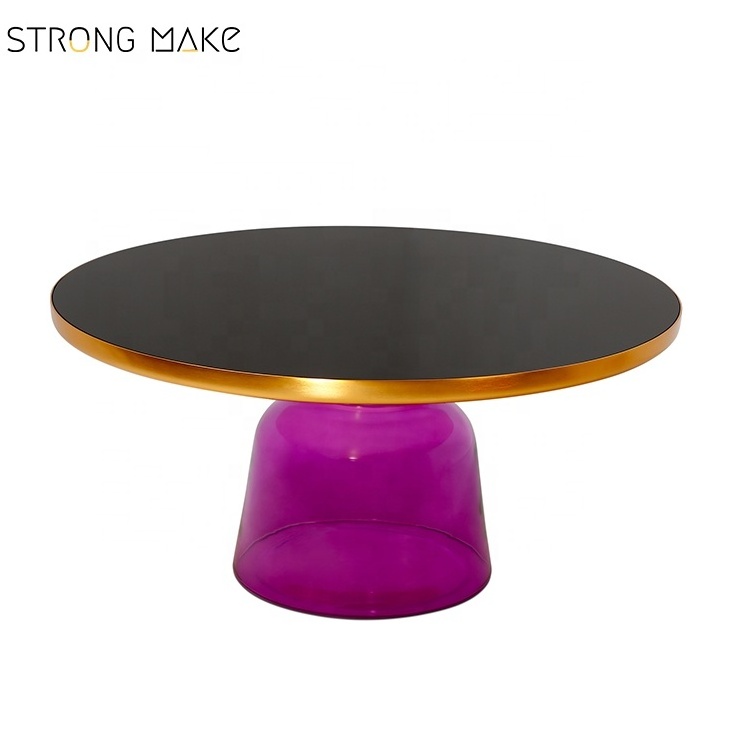 Hot Selling Modern Living Room Furniture purple Tempered Glass Mirrored bell Coffee Table