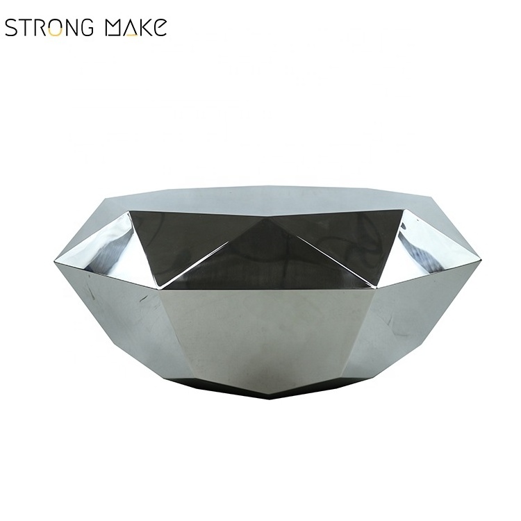 Crush Diamond Mirror Round Metal Base Murble Modern Boho Home Furniture Clear Diamond Shape Coffee Table