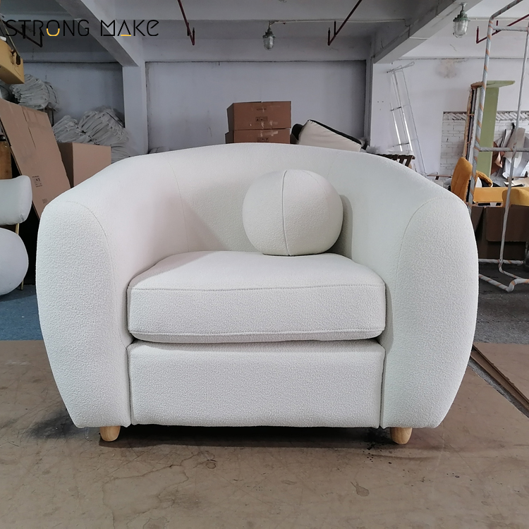 Occasional Luxury Modern Lounge Leisure Living Room Home Furniture Chair Small Teddy White Boucle Lounge Arm Chair With Pillow