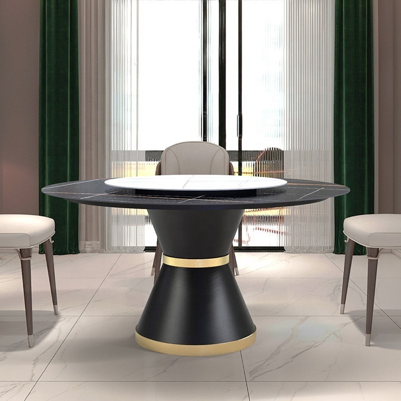 Modern White 6 Chair Dining Room Furniture Turntable Round Marble Dining Table With Rotating Centre