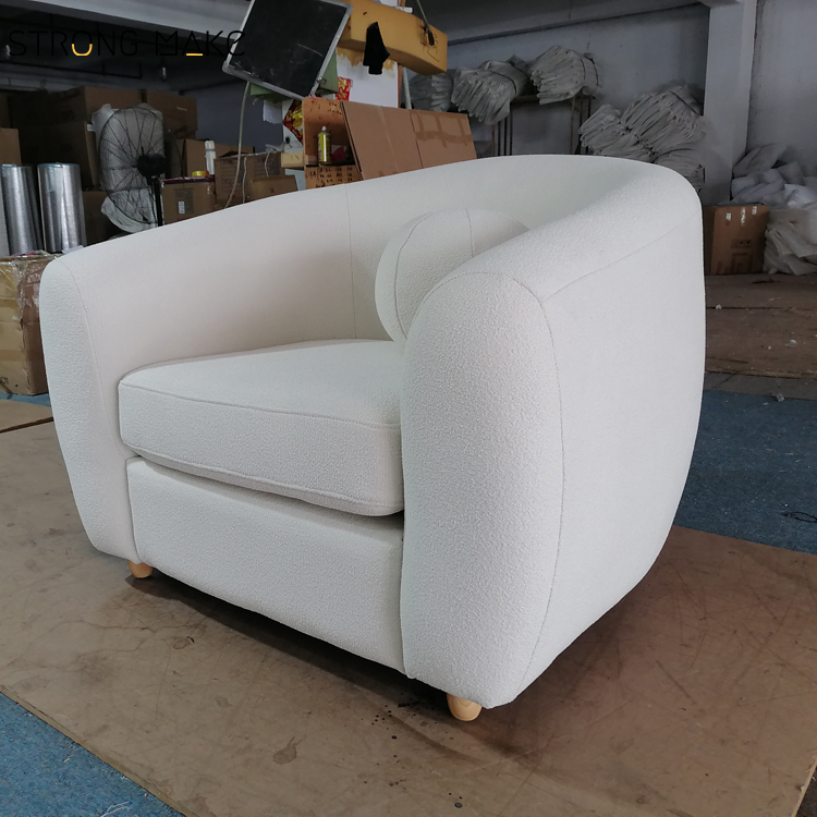 Occasional Luxury Modern Lounge Leisure Living Room Home Furniture Chair Small Teddy White Boucle Lounge Arm Chair With Pillow