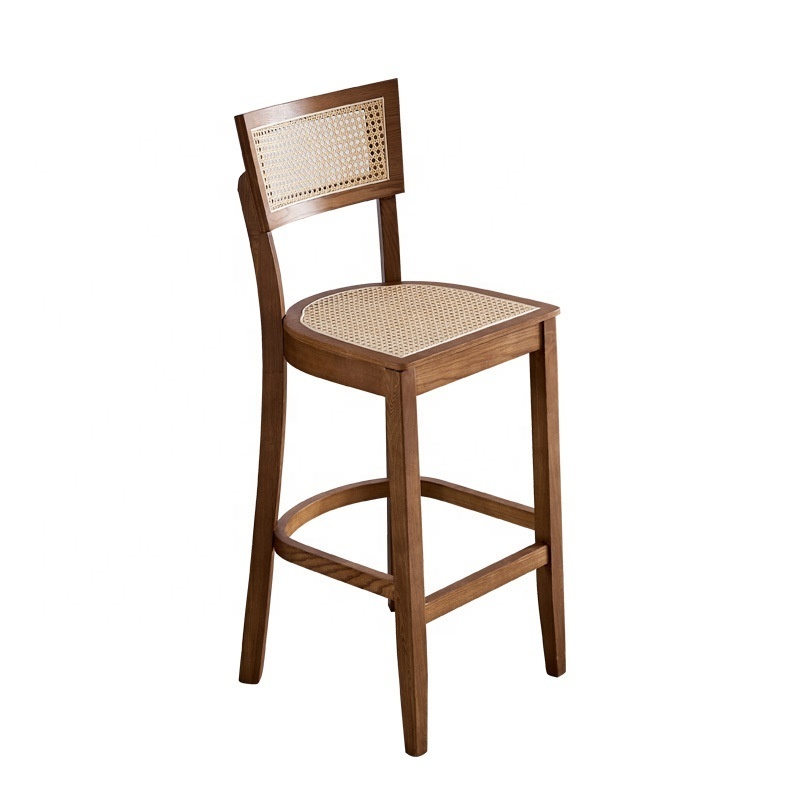 Contemporary Modern Bar Stools Luxury Wooden Rattan Minimalist Aviation Restaurant Breakfast High Chairs For Counter Bar Stool