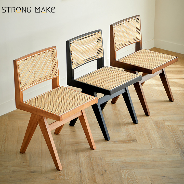 Manufacturer Nordic Designer Minimalist Cafe Boho Dinning Modern Rattan Restaurant Wooden Dining Chair