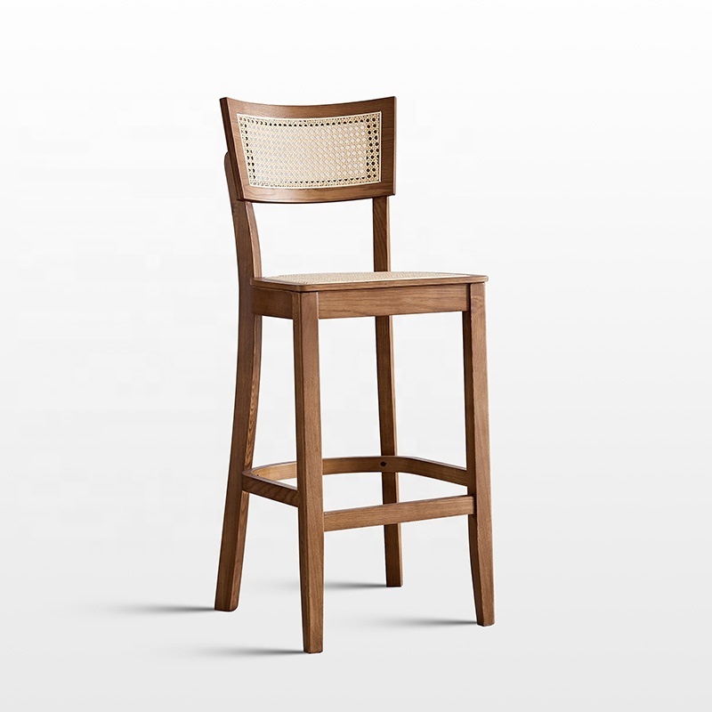 Contemporary Modern Bar Stools Luxury Wooden Rattan Minimalist Aviation Restaurant Breakfast High Chairs For Counter Bar Stool