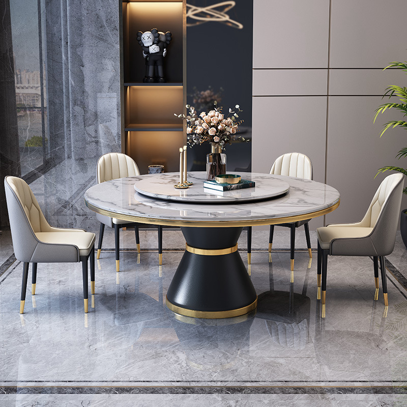 Modern White 6 Chair Dining Room Furniture Turntable Round Marble Dining Table With Rotating Centre