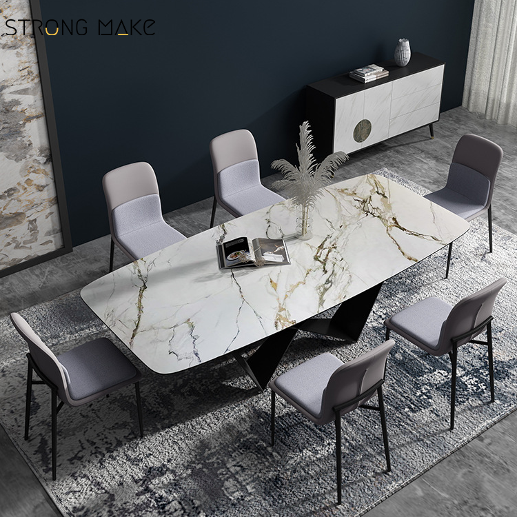 Stainless Steel Base 8 Person 6 Seater Dinning Room Table Restaurant Wooden Glass Marble Sintered Stone Dining Table