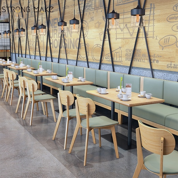 Green Leather Modern Cafes Furniture Sofa Wooden Restaurant Tables And Chairs Set Sofa Booth Seating For Restaurant