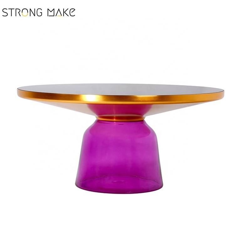 Hot Selling Modern Living Room Furniture purple Tempered Glass Mirrored bell Coffee Table