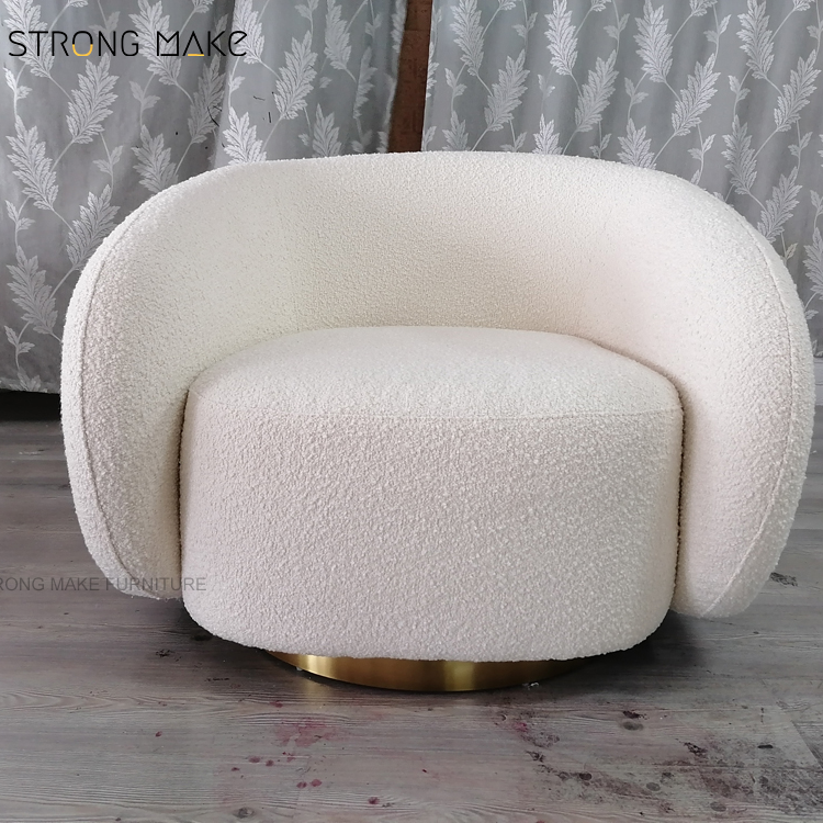 White Nordic Rotating Boucle Lounge Leisure Single Accent Armchair Furniture Modern Luxury Swivel Arm Chair For Living Room