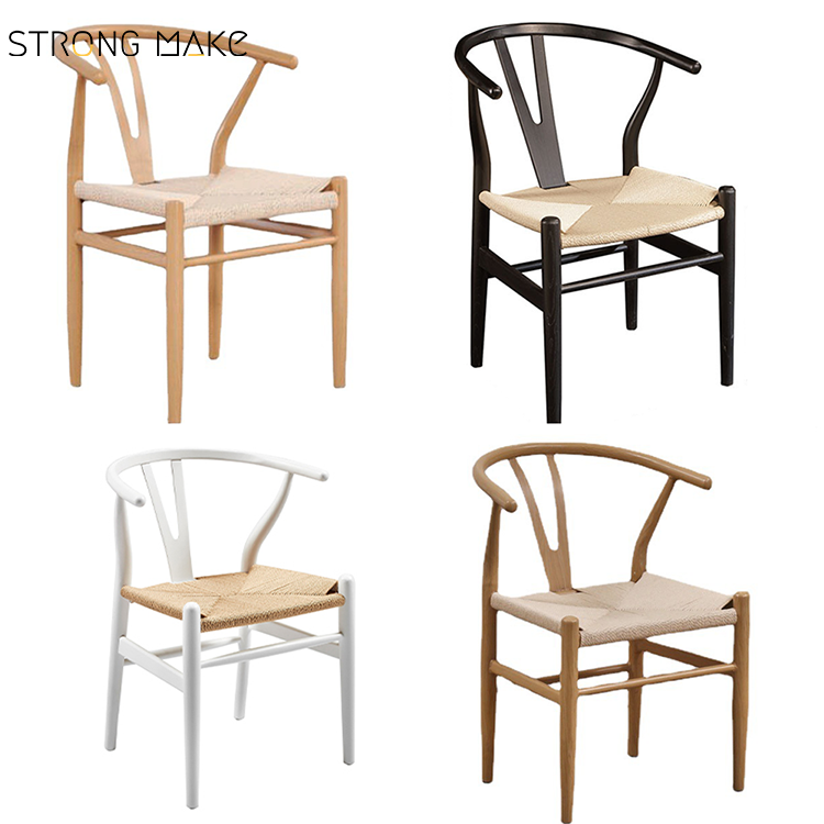 Wholesale Modern Dinning Sillas De Comedor Y Black Wood Woven Rope Seat Wicker Cane Rattan Wishbone Chairs For Dining Room