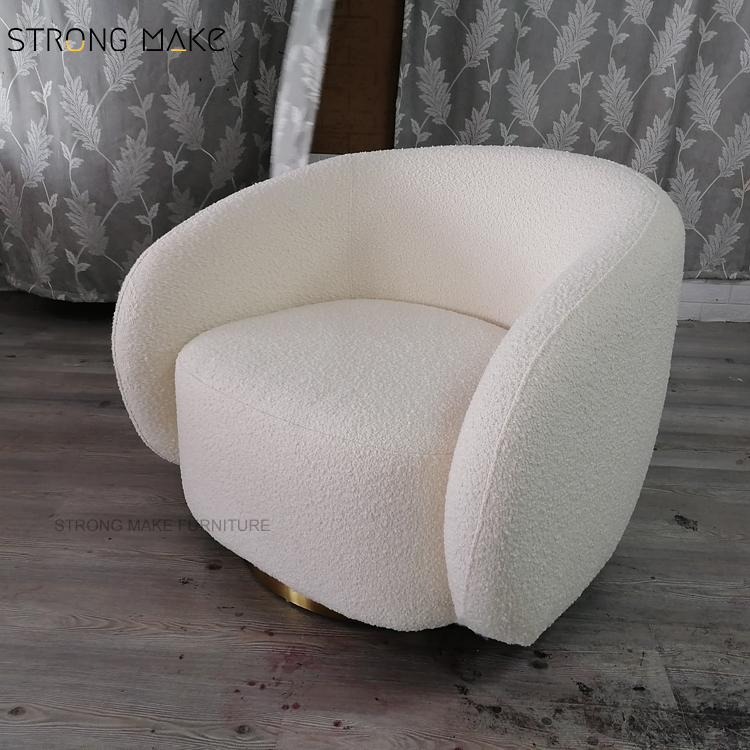 White Nordic Rotating Boucle Lounge Leisure Single Accent Armchair Furniture Modern Luxury Swivel Arm Chair For Living Room