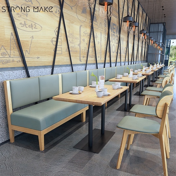 Green Leather Modern Cafes Furniture Sofa Wooden Restaurant Tables And Chairs Set Sofa Booth Seating For Restaurant