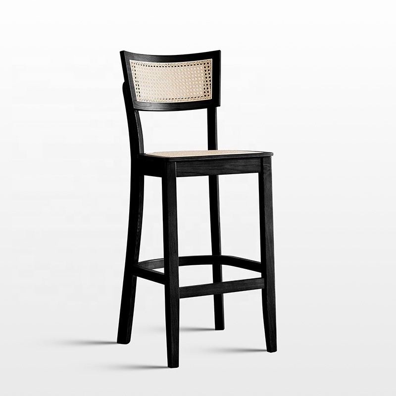 Contemporary Modern Bar Stools Luxury Wooden Rattan Minimalist Aviation Restaurant Breakfast High Chairs For Counter Bar Stool