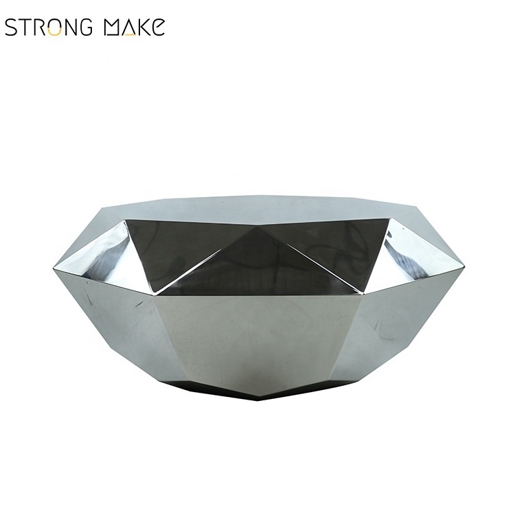 Crush Diamond Mirror Round Metal Base Murble Modern Boho Home Furniture Clear Diamond Shape Coffee Table