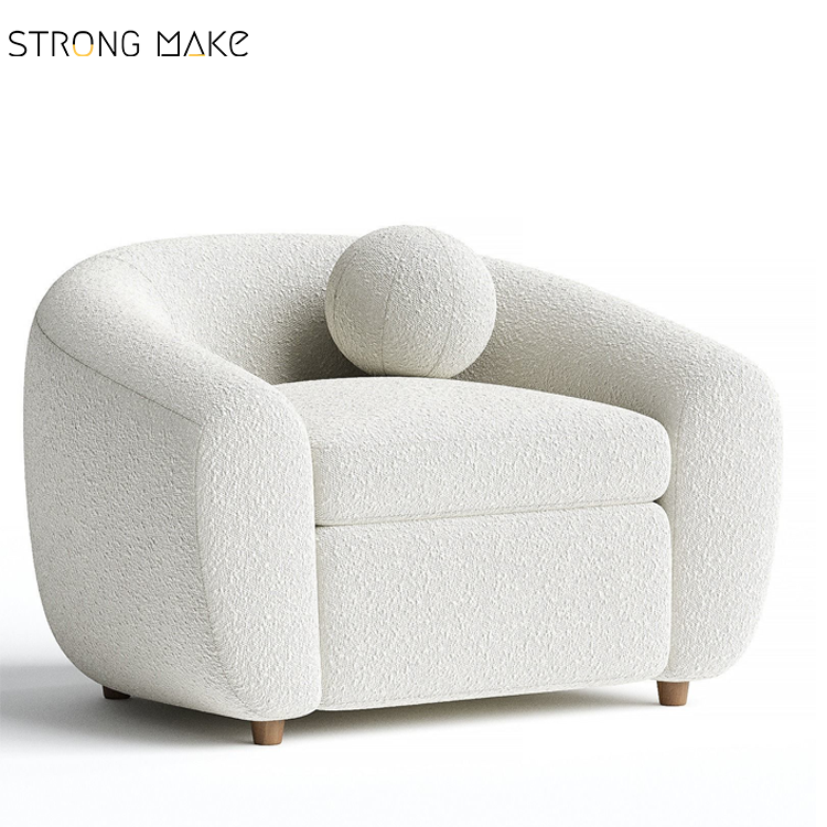 Occasional Luxury Modern Lounge Leisure Living Room Home Furniture Chair Small Teddy White Boucle Lounge Arm Chair With Pillow