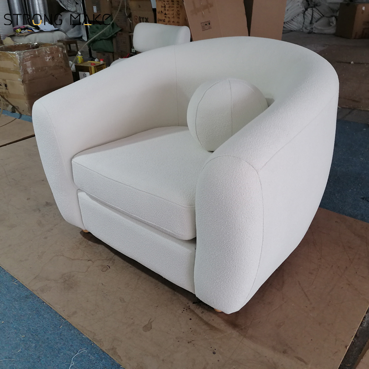 Occasional Luxury Modern Lounge Leisure Living Room Home Furniture Chair Small Teddy White Boucle Lounge Arm Chair With Pillow