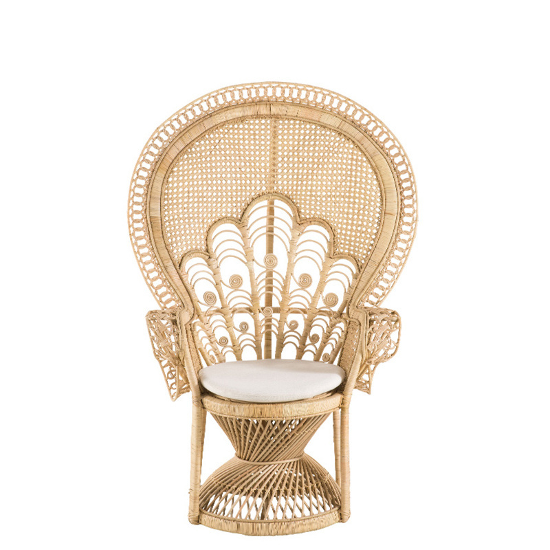 Boho Outdoor Furniture Leisure Handmade Natural Rattan Cane Wicker Art Garden Arm Wooden Lounge Peacock Chair For Garden