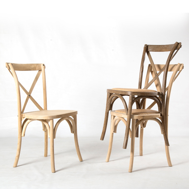 Foshan Factory Wholesale Crossback High Quality Stackable Wooden Oak X Cross Back Cushion Rattan Seat Dining Chair For Wedding