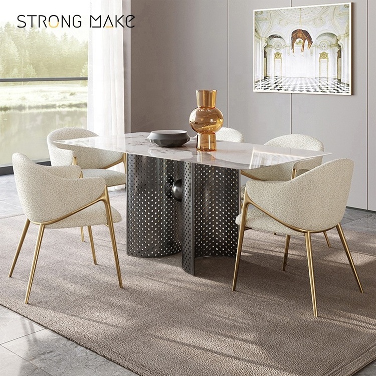 Nordic Velvet Kitchen Restaurant Furniture Teddy Dinning Room Table Chair Modern Luxury White Boucle Dining Chair With Gold Legs