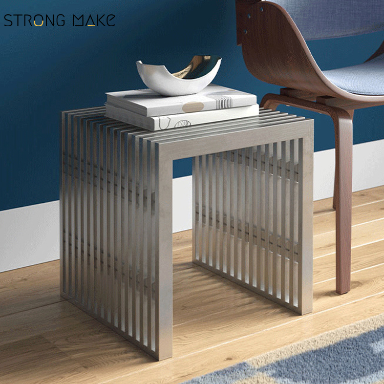 Outdoor Patio Side Table Industrial Coffee Table Pouf Chairs Garden Bedroom Stainless Steel Stool Ottoman Metal Bench