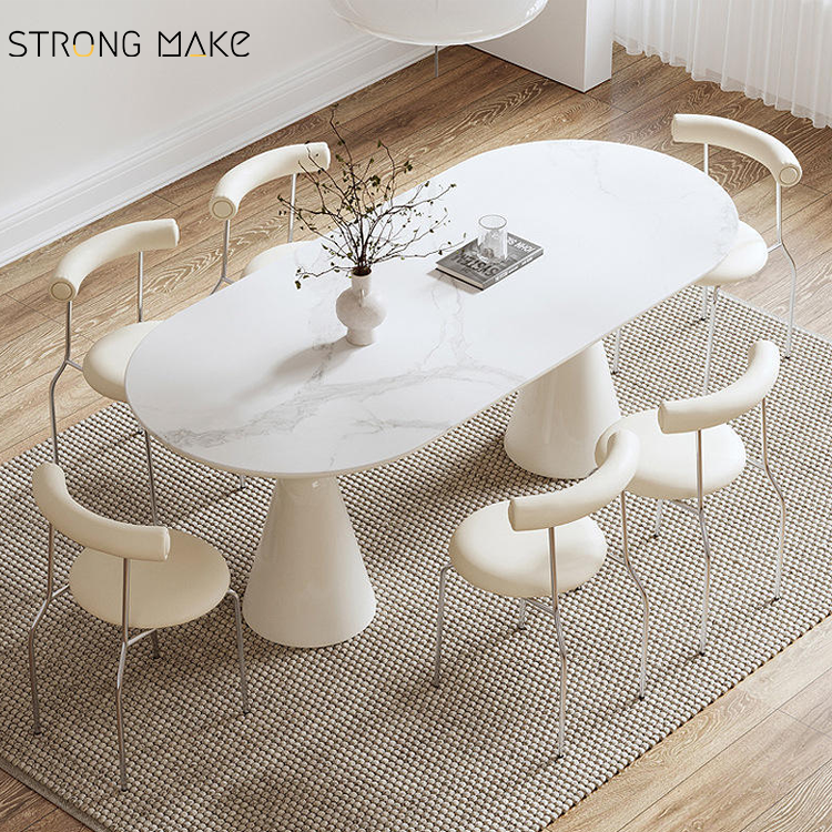 Nordic Luxury Furniture Dinning Room 4 6 Seater Fiberglass Table And Chair Set Sintered Stone Round Dining Table Set