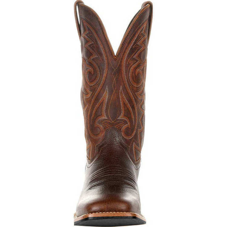 New Genuine Leather Western Cowboy Boots Mid Heel Pointed Toe Short Boots Slip On Brown Color Cowboy Boots