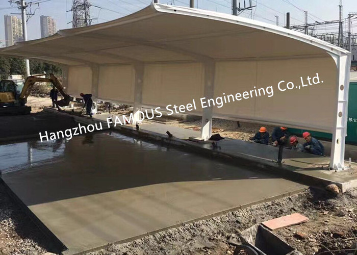 Outdoor Steel Membrane Structure Parking Shelter Modern Free Standing Cantilever Awning Single Slope Roof Design