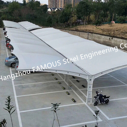 Outdoor Steel Membrane Structure Parking Shelter Modern Free Standing Cantilever Awning Single Slope Roof Design