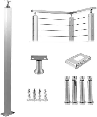 Stainless Steel Railing Stairs 36 in. x 0.98 in. x 1.97 in. Cable Railing Post with Mounting Bracket Handrails for Steps