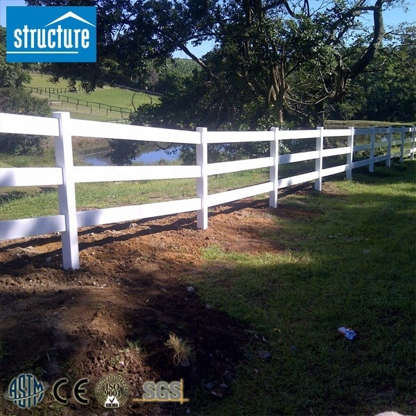 3 Rails Post and Rail White PVC Horse Farm Fence