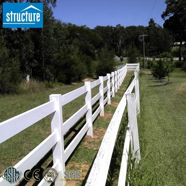 3 Rails Post and Rail White PVC Horse Farm Fence