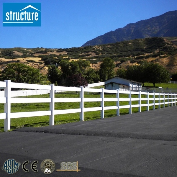 3 Rails Post and Rail White PVC Horse Farm Fence